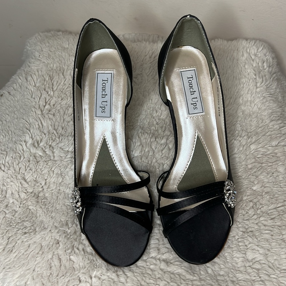 NIB TOUCH UPS black satin, with rhinestones sharmain 841M size 8 eight - Picture 2 of 7